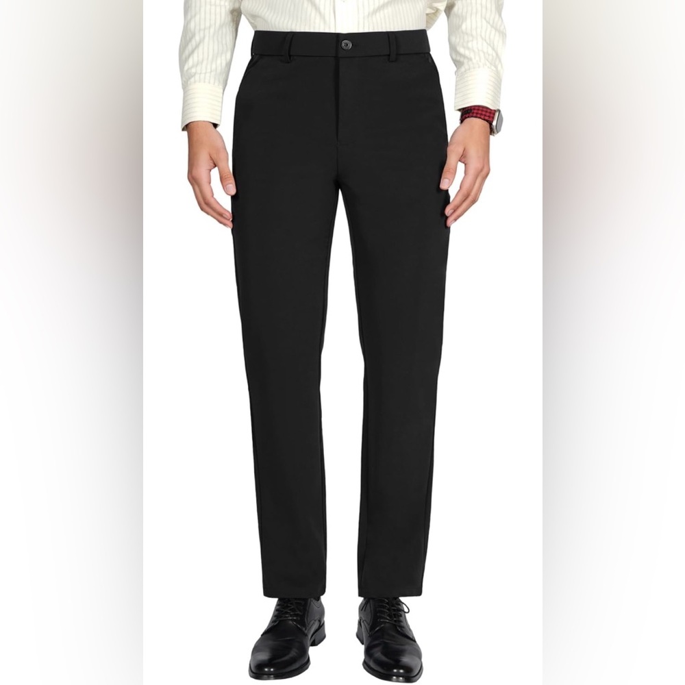 NWT Plaid & Plain Black Dress Pants Men’s 30x34 Slim Straight Trouser